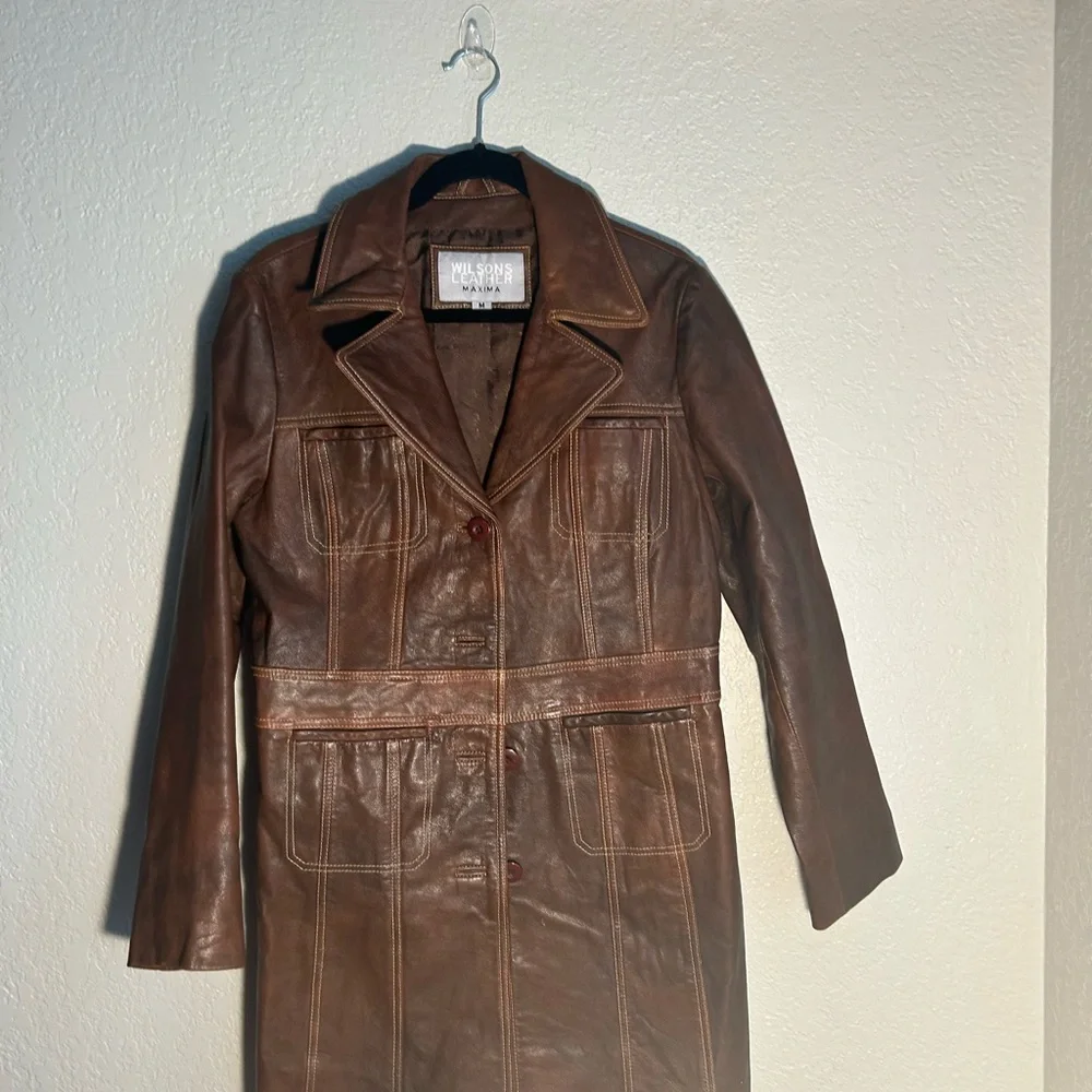 Wilson’s Leather Maxima Chocolate Trench Coat Size Medium